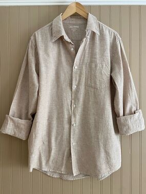Joe Fresh Linen Cotton Button Down Casual Beige Dress Shirt Men’s Medium